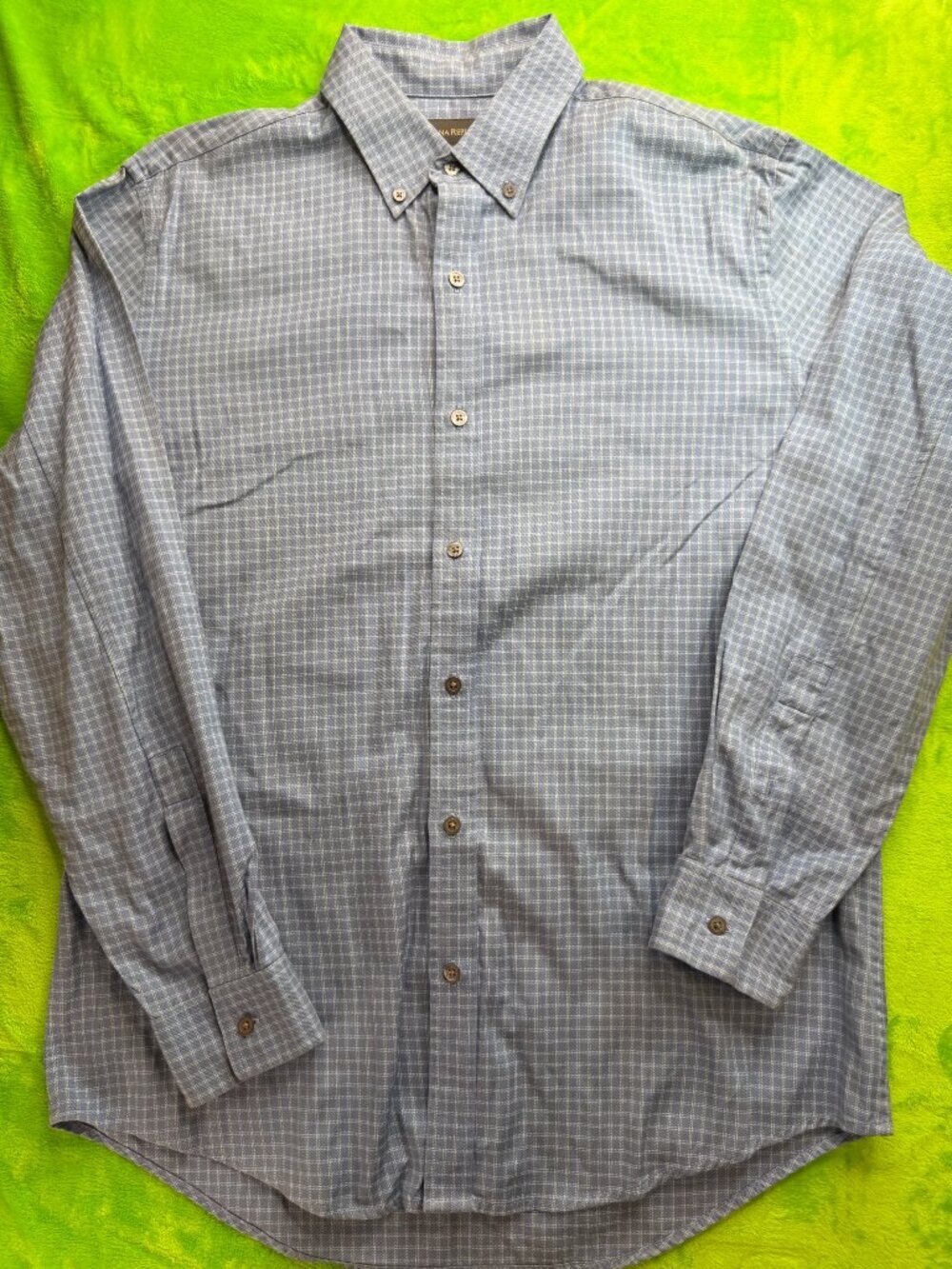 Banana Republic Blue Plaid Button-Up Shirt Mens Sz L